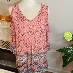 Style & Co. Pink and Gray Patterned Blouse